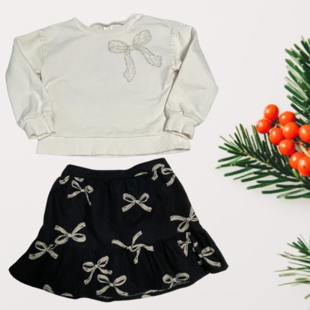Carter’s Girls White and Black Bow-Patterned Skirt and Sweatshirt Set